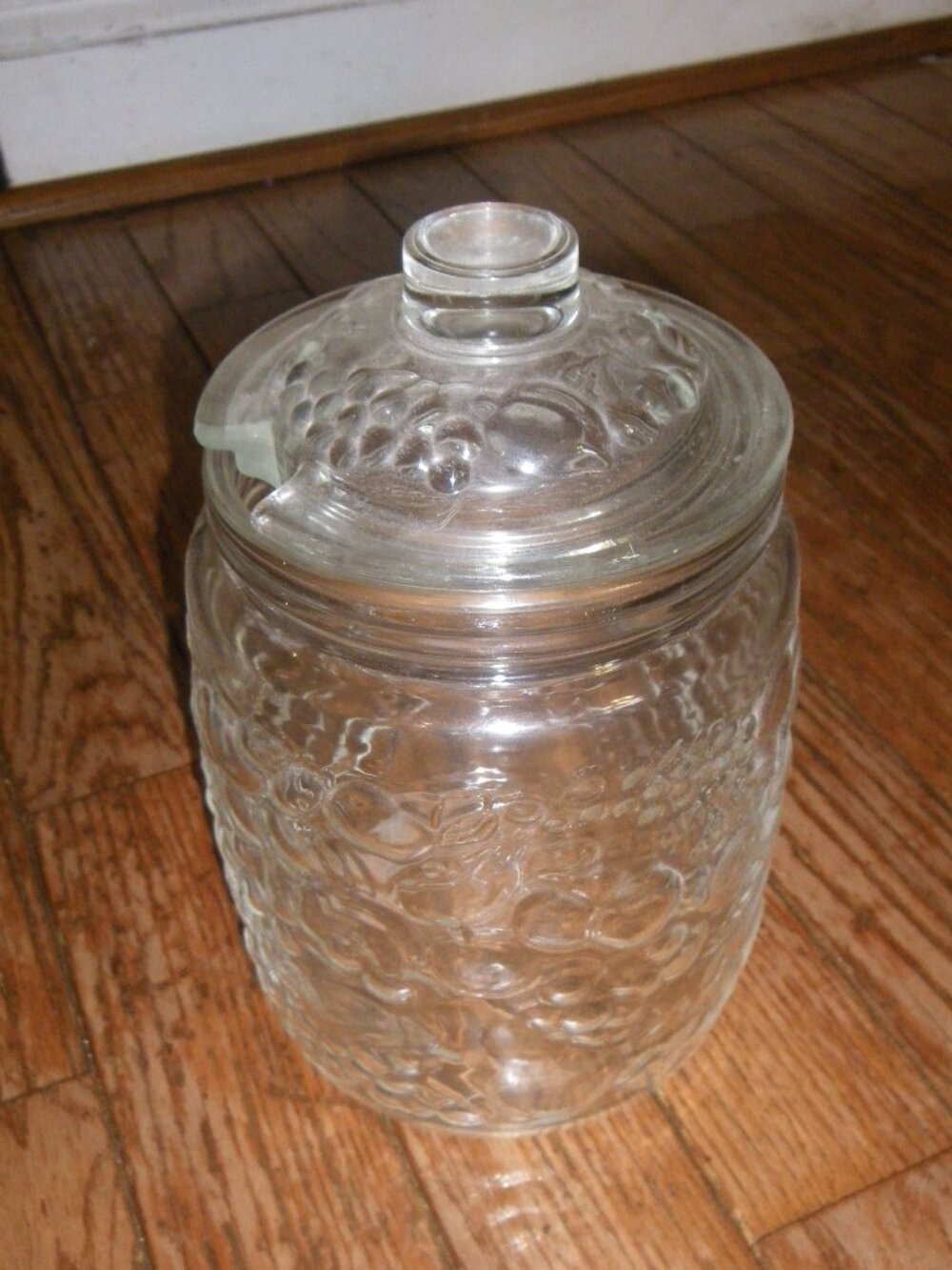 Vintage Large Glass Lidded Iced Tea Jar w/ Embossed Fruit Design Italy